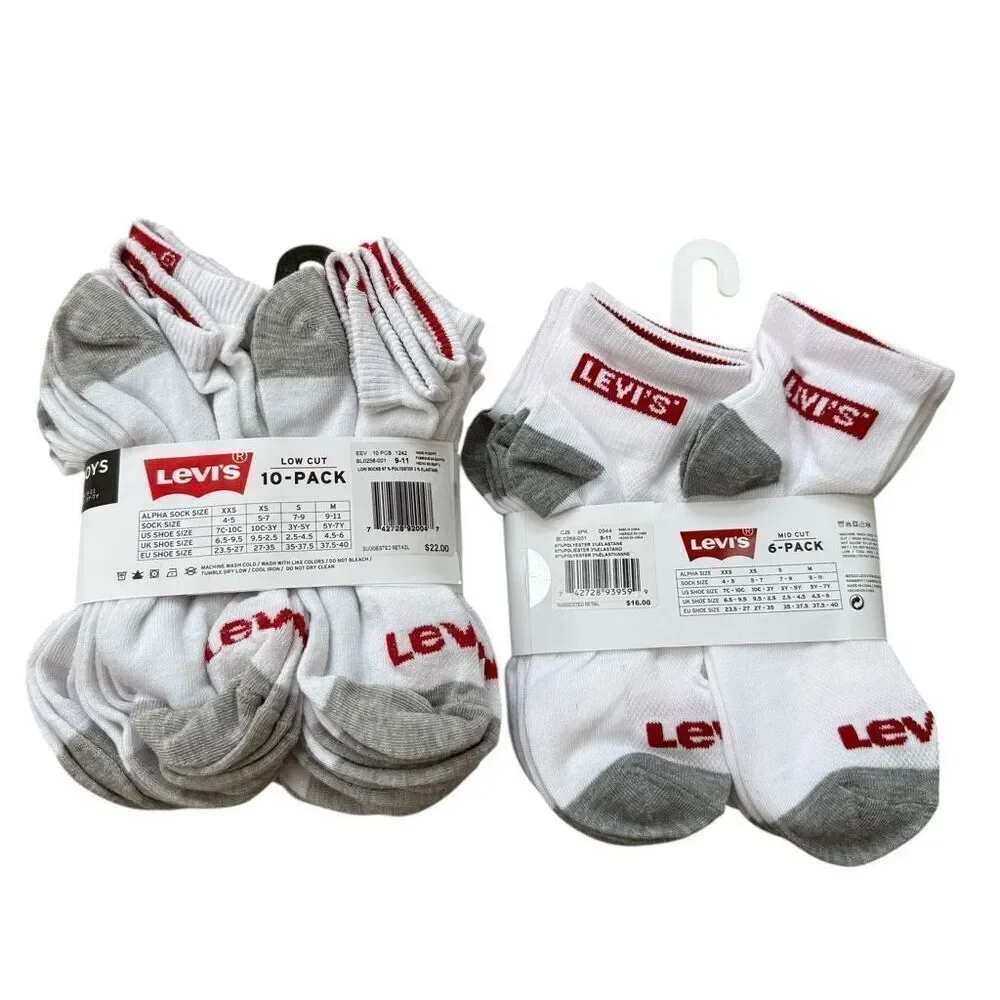 Levi's Kids boys 16 pairs Socks size M shoe size 5-7Y NWT